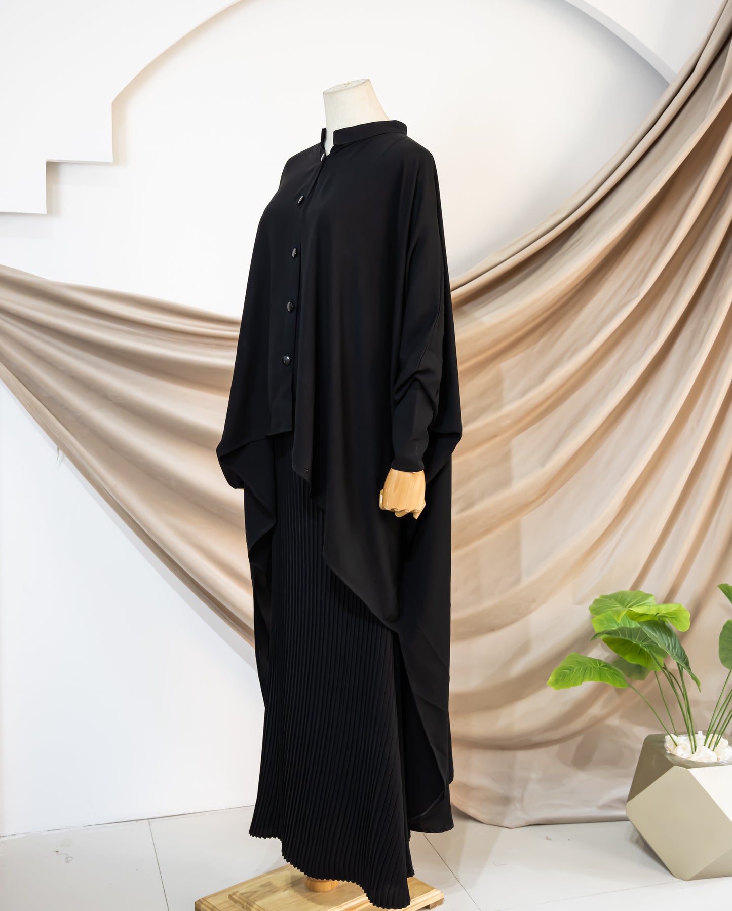 Short Front Long Back Cape With Buttons