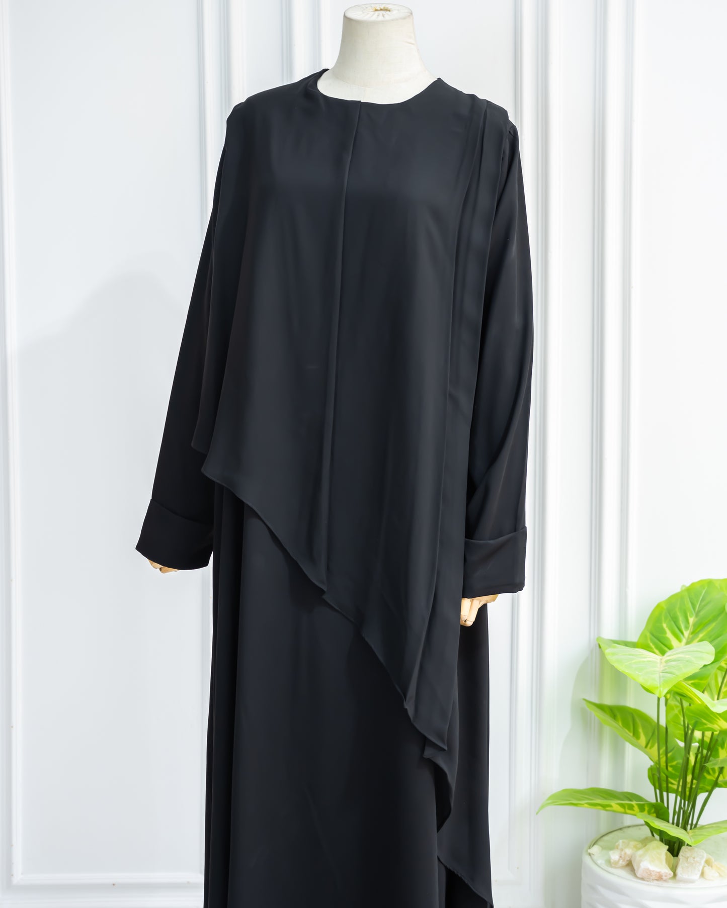 Abaya With Front Graded Chiffon Cape