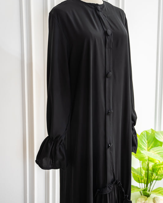 Abaya With Fabric Buttons & Pockets