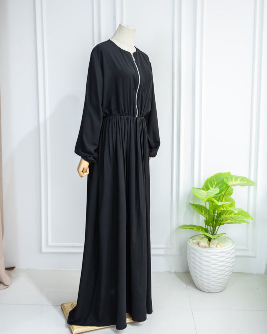 Abaya With Stretchable Waist & Zipper